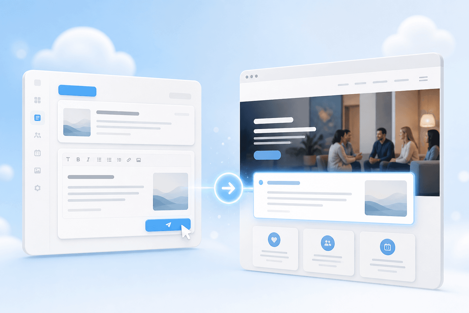Dashboard publishing an announcement to a church website